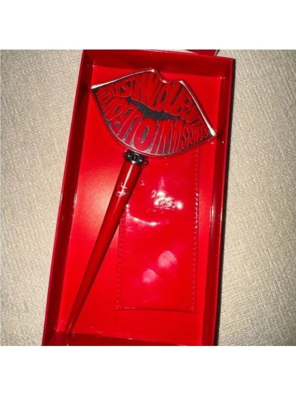 Christian Louboutin Glossy Red Lip Hand Mirror with Script Details